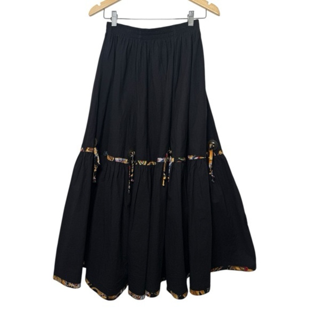Vintage ROPER Western Tiered Maxi Skirt Size Medium Black Cotton 80s 90s